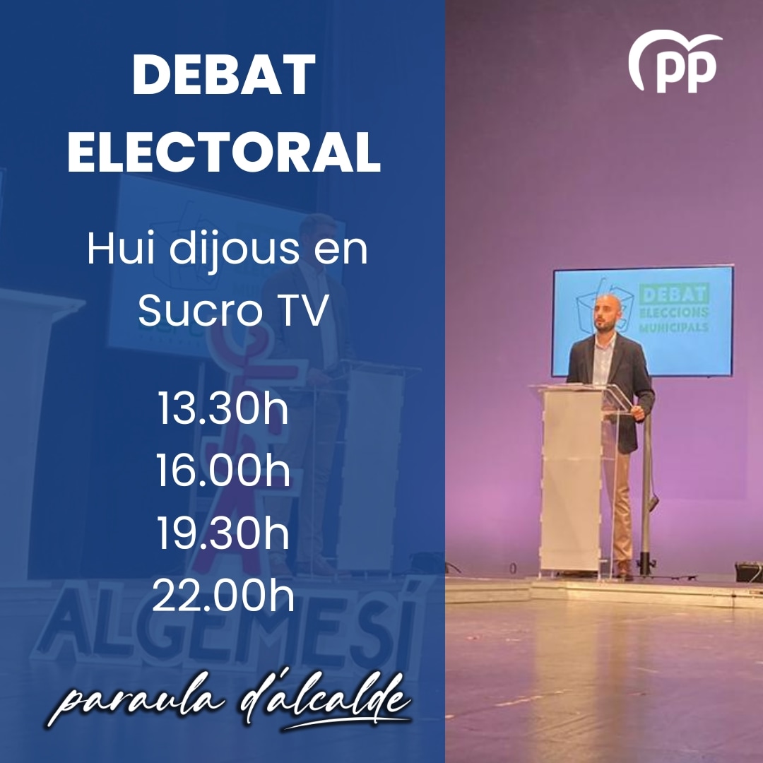 L'única alternativa possible passa pel <a href="/ppalgemesi/">Populars d'Algemesí</a> i <a href="/jjsanchisb/">José Javier Sanchis</a>

📺 Hui en Sucro TV, debat dels candidats a l'alcaldia d'Algemesí.