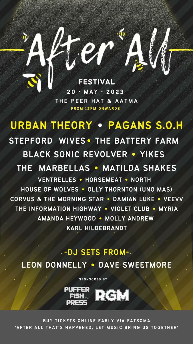 RGMMAGAZINE's tweet photo. 🎪FESTIVAL NEWS🎪

@AfterAllFest is this Saturday folks.

We are proud Sponsors of this event, come and join us for loads of live music and good craic wi mates!

Tickets 👉 https://t.co/TLS5tfSNUu 

#RGM #Manchester https://t.co/4mCisiQ1VR
