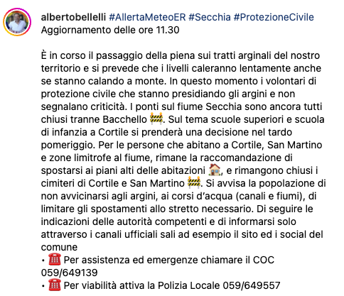 #AllertaMeteoER #Secchia #ProtezioneCivile
Aggiornamento delle ore 11.30