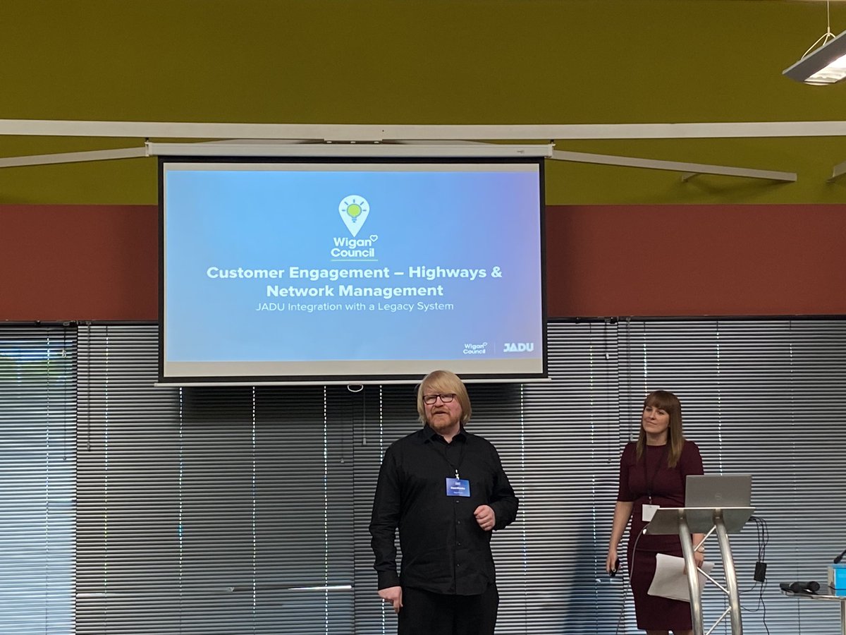 <a href="/SamboX123/">Samantha Cross</a> and <a href="/paulbanks4/">Paul Banks</a>  talking about overcoming challenges with a 20 year old legacy system and improving customer outcomes <a href="/jadu/">Jadu, A Netcall Company</a> #InnovateWigan #HighwaysAndNetworkManagement
