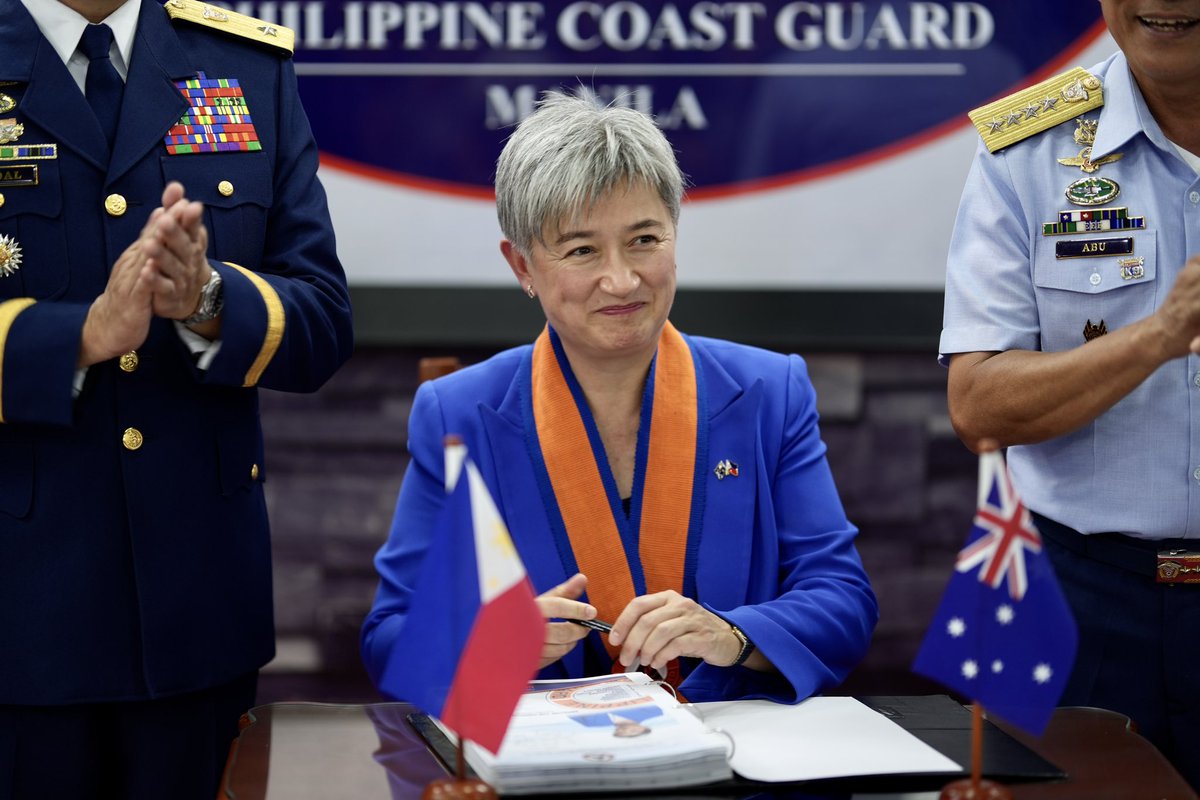 SenatorWong's tweet photo. Australia is working with the Philippines to support peace and security in our region. 

Today, in Manila, I announced we are enhancing our maritime cooperation - providing drone equipment, training and technology to strengthen @coastguardph capabilities. https://t.co/Dp5nGMtBnq