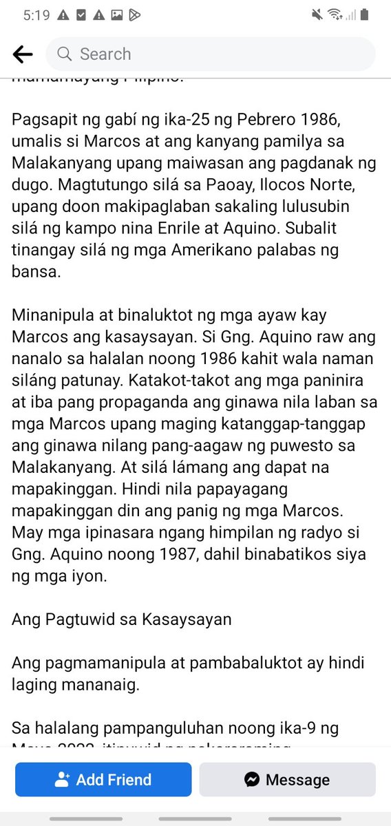 Since you asked... and public post naman, so pwede ko ilapag dito.

Jon E. Roceya took up and finished a Master's degree in history at UP Diliman. But he is spewing out incomplete and distorted historical accounts (WITHOUT sources) about the Marcos dictatorship, such as this one: