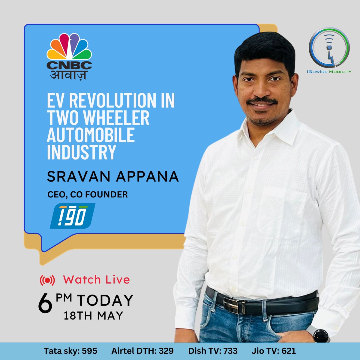 Revolutionizing the Roads: Join me as I discuss the EV Evolution in the Two-Wheeler Automobile space on CNBC Aawaz!

Catch us live and let's ride the future together!
.
.
.
#EVRevolution #TwoWheelerIndustry #FutureOfMobility #igowisemobility #cnbc #cnbcawaaz #twinwheeltech