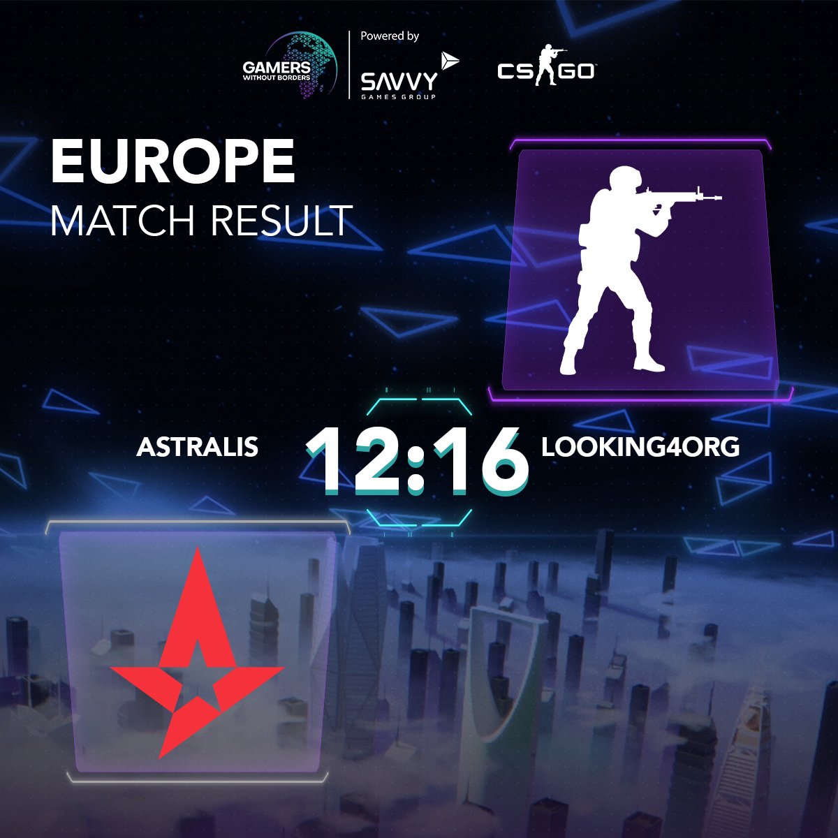 Looking4Org show no mercy as they take down <a href="/AstralisCS/">Astralis Counter-Strike</a> 16-11 on Nuke in the Semis of GWB x CS:GO! 

They advance to the Grand Finals in Europe to take on FNATIC or 500 💪

#GamingForGood