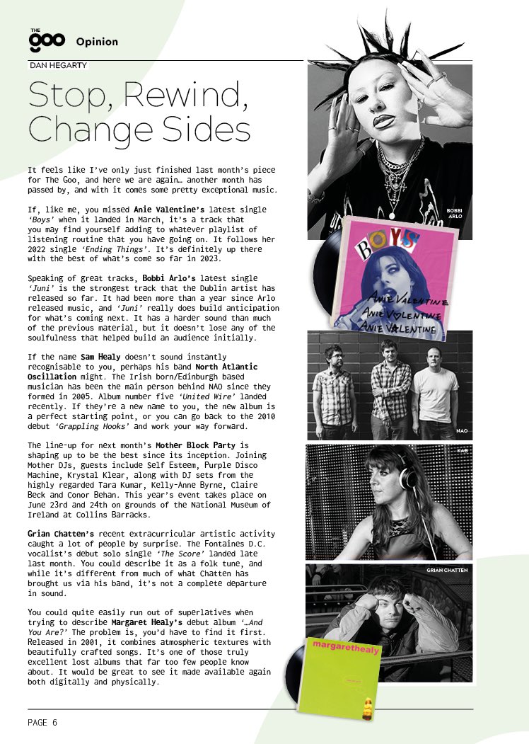 talldanhegarty's tweet photo. The latest issue of @theGOOdublin has landed - here’s my piece from it feat: Aine Valentine, @bobbi_arlo, @northatlanticos, @MotherDublin, @GrianChatten, &amp; the excellent ‘…And You Are?’ by Margaret Healy https://t.co/ig9jEkMwqM
