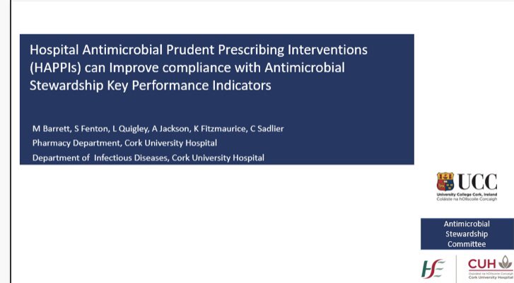 drcsadlier's tweet photo. Delighted to present #AMS quality improvement research @CUH_Cork led by @BarrettMarita and @CUH_AMS @IDSIreland 2023

#keepantibioticsworking https://t.co/GMhPv5JUtD