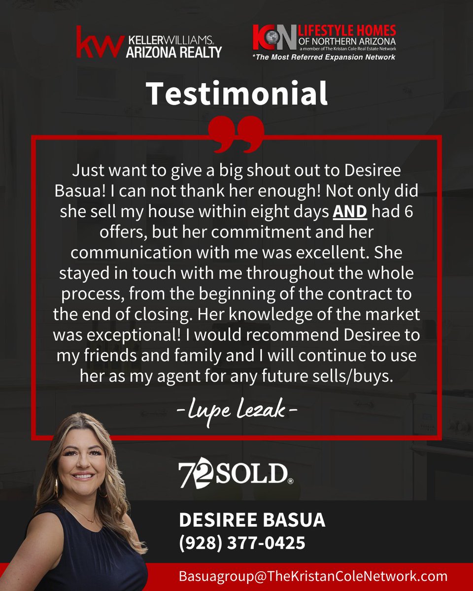 Lupe, we're glad to hear how impressed you are with Desiree! She's an exceptional realtor, & we appreciate positive feedback from her happy clients. Thank you for sharing your experience with us!

In search of top-notch service? Don't hesitate to recommend Desiree!

#success