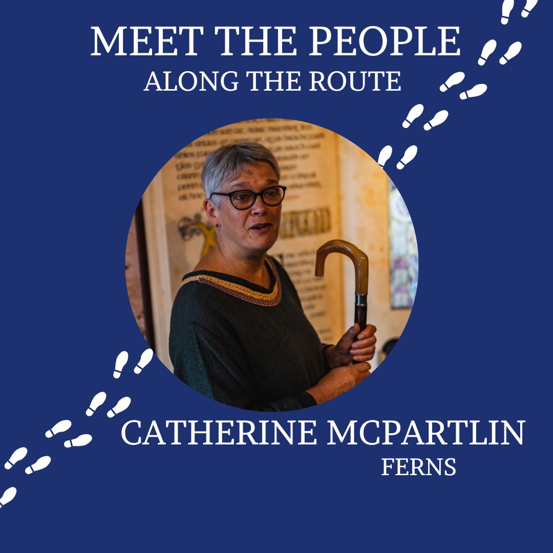 Next up on  ✨People Along the Route ✨, Catherine McPartlin! Catherine is volunteer tour guide and manager of the @MedievalFernsEx. Her favourite part of the route is standing at the grave of the King of Leinster with view to the Abbey, Cathedral and Norman ruins. 🏰