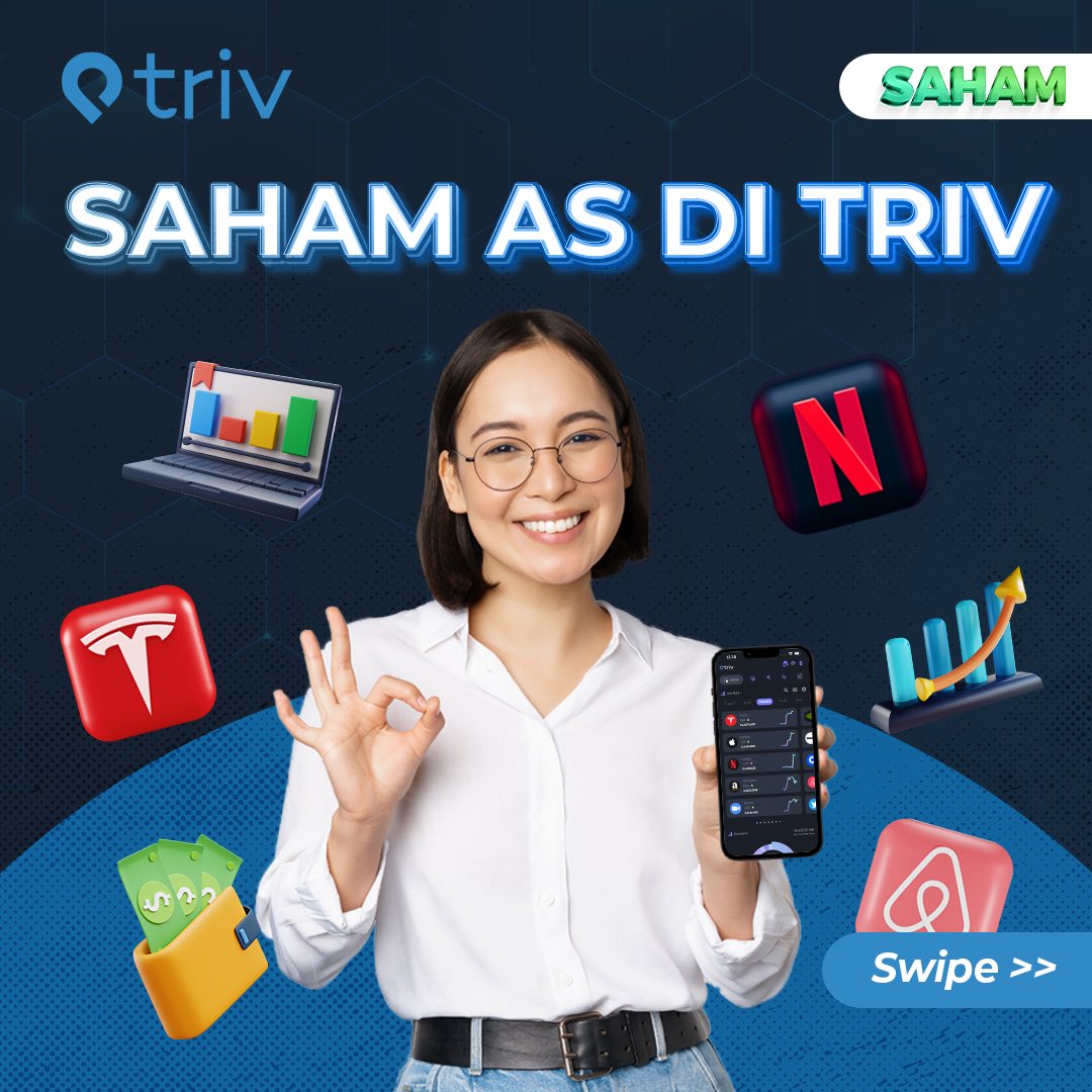 TrivExchange's tweet photo. Di Triv kalian bisa beli berbagai saham perusahaan AS loh. Mulai beli saham hanya dengan 50rb rupiah saja!