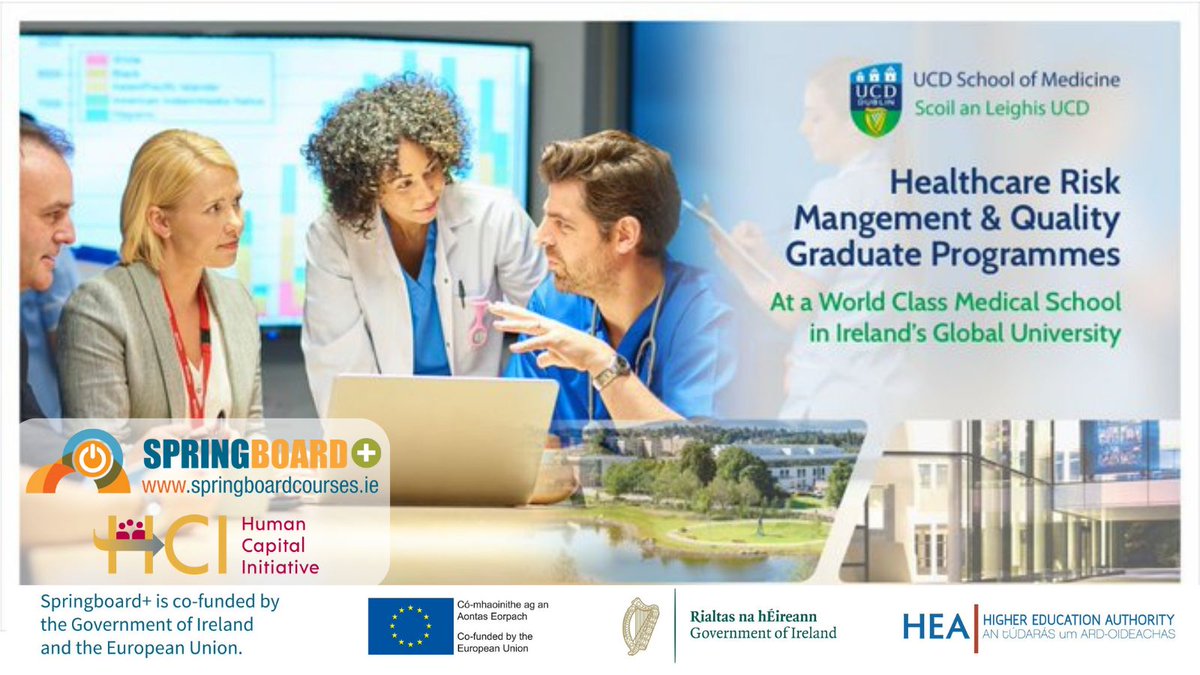 Open for applications for Sept, the UCD Grad Dip in Healthcare Risk Management & Quality course will equip students with vital general & specialist knowledge. Visit:bit.ly/3cOediL To apply: lnkd.in/d3VJNevt #healthcare #riskmanagement #patientsafety #healthcarelaw