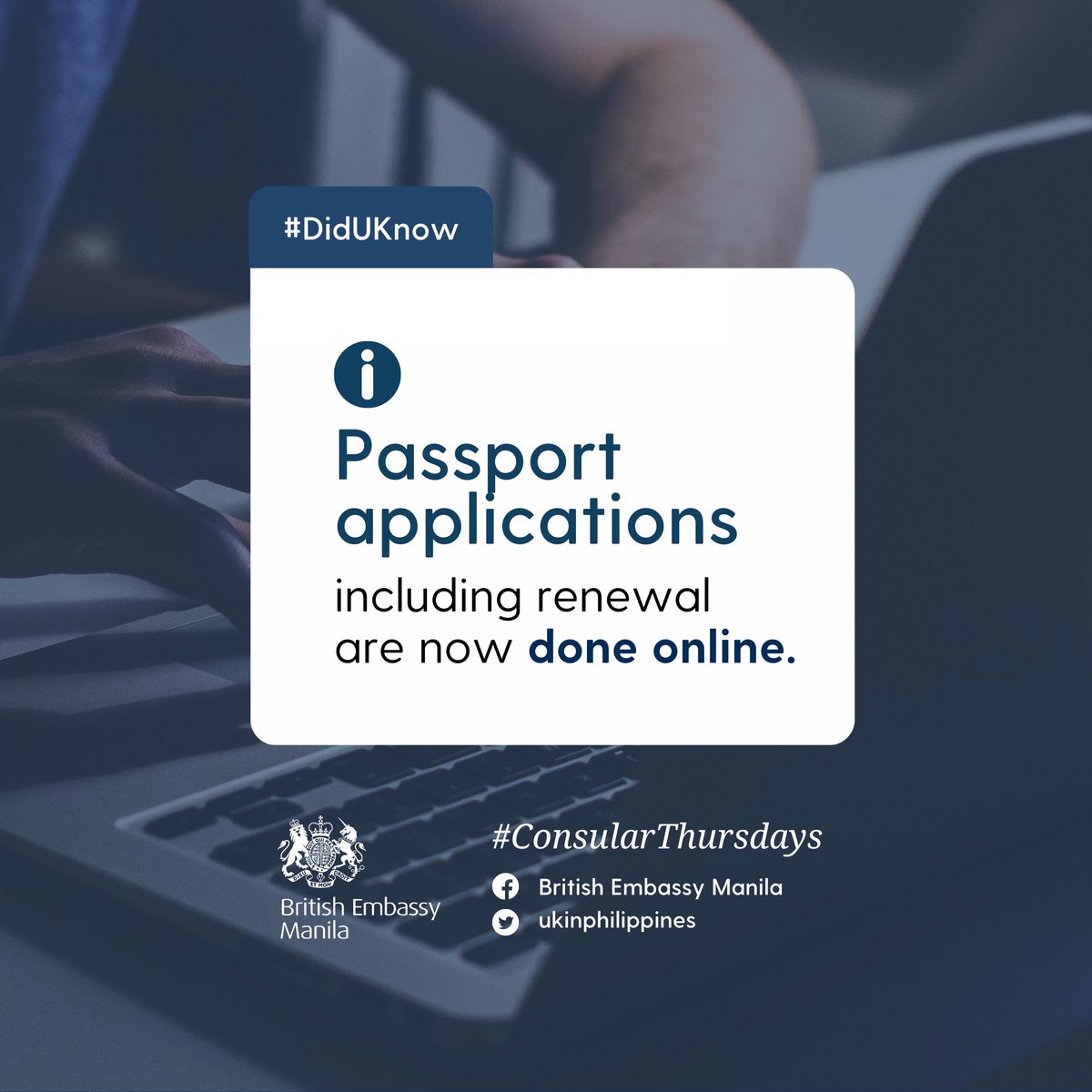 #DidUKnow that passport applications, including renewal, are now done online?

Passport applications are processed by His Majesty's Passport Office in the 🇬🇧 ➡️ gov.uk/government/org…

To renew your passport ➡️ gov.uk/overseas-passp…

#ConsularThursdays
