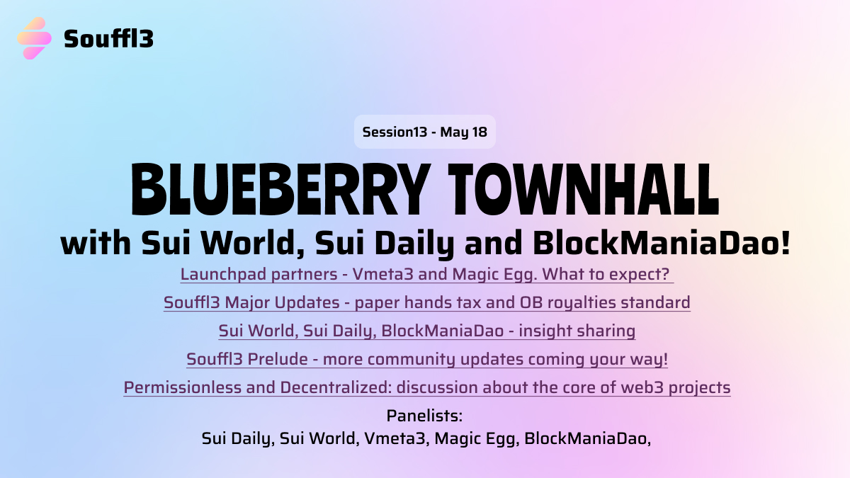 Today we have @SuiDailyTK @SuiWorldHQ <a href="/blockmaniaDAO/">BlockManiaDAO</a> <a href="/SpellEgg/">Magic Egg NFT(🥚,💧) | MINT IS LIVE</a> @Vmeta3Official, etc with us 👀See ya in three hours!!