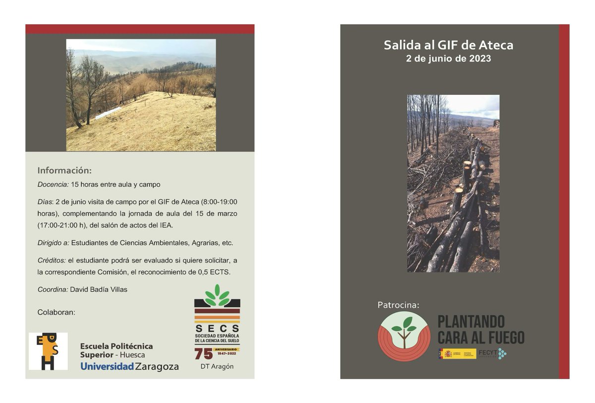 Escuela Politécnica Superior (@epsunizar) on Twitter photo Este año puedes participar en el Día Mudial del Medio Ambiente
Cómo? 👉 asistiendo a la salida al GIF DE Ateca dentro del programa Plantando cara al fuego <a href="/PLANTANDO_CF/">Plantando Cara al Fuego</a>
📅 2 de junio de 2023
Colabora: <a href="/SECS_Spain/">Soc Española Ciencia del Suelo</a>
Información actividad: David Badía Villas Este año puedes participar en el Día Mudial del Medio Ambiente
Cómo? 👉 asistiendo a la salida al GIF DE Ateca dentro del programa Plantando cara al fuego <a href="/PLANTANDO_CF/">Plantando Cara al Fuego</a>
📅 2 de junio de 2023
Colabora: <a href="/SECS_Spain/">Soc Española Ciencia del Suelo</a>
Información actividad: David Badía Villas