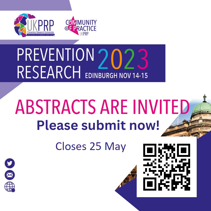 UKPRP_PRN's tweet photo. 📢One week to go unil the call for abstracts will close!

Don’t miss the opportunity to join us at #preventionresearch2023

https://t.co/UlqWP6SKut Share your ideas for oral presentations, symposia and workshops https://t.co/GcC8cWTkgc