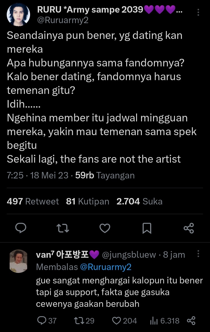 ngehina member itu jadwal mingguan mereka 🗿🗿

dari pada fandom lo ngurusin member blackpink tiapa hari cuaksssssss