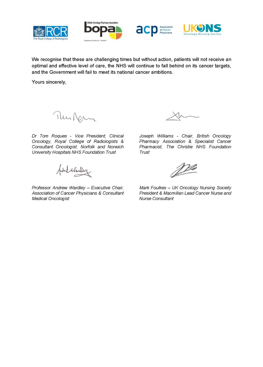 UK oncology departments are facing a critical lack of capacity to deliver systemic anti-cancer therapies (SACT) to patients. That's why we, along with @ACPUK, @BOPACommittee and @UKONSmember, have written to @SteveBarclay outlining the challenge and requesting to meet.