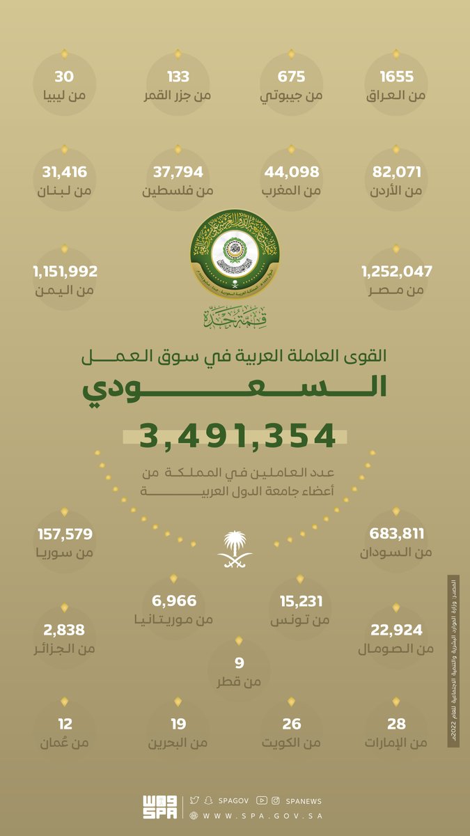 SPAregions's tweet photo. #انفوجرافيك_واس | القوى العاملة العربية في سوق العمل  السعودي.
#قمة_جدة⁩ | ⁧#واس_عام https://t.co/p94YY07kvd