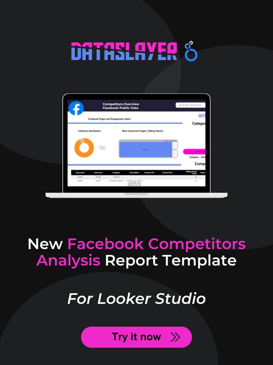 🎉Exciting news for #marketingdata enthusiasts!

🔔Introducing our new #LookerStudio template for #Facebook competitors' analysis, powered by Dataslayer's Facebook Public Data connector

🚀Learn more on our website #DigitalMarketing #DataAnalysis 

dataslayer.ai/google-data-st…