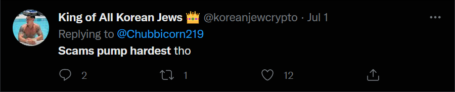 SCAMPcoin's tweet photo. everyone knows the rules

scams pump the hardest 🤷‍♂️

$SCAMP

@IncomeSharks @EricCryptoman @koreanjewcrypto @cryptoskullx https://t.co/Z2O7eHPHGp