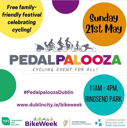 #Pedalpaloozadublin #RingsendPark this Sun 21 May, 11am-4pm. @DubCityCouncil's flagship event celebrating all things #cycling - children’s workshops, Bike DJ,  bike safety checks & more! #bikeweek #cycledublin @dublincycling ow.ly/f3pK50OpS9E