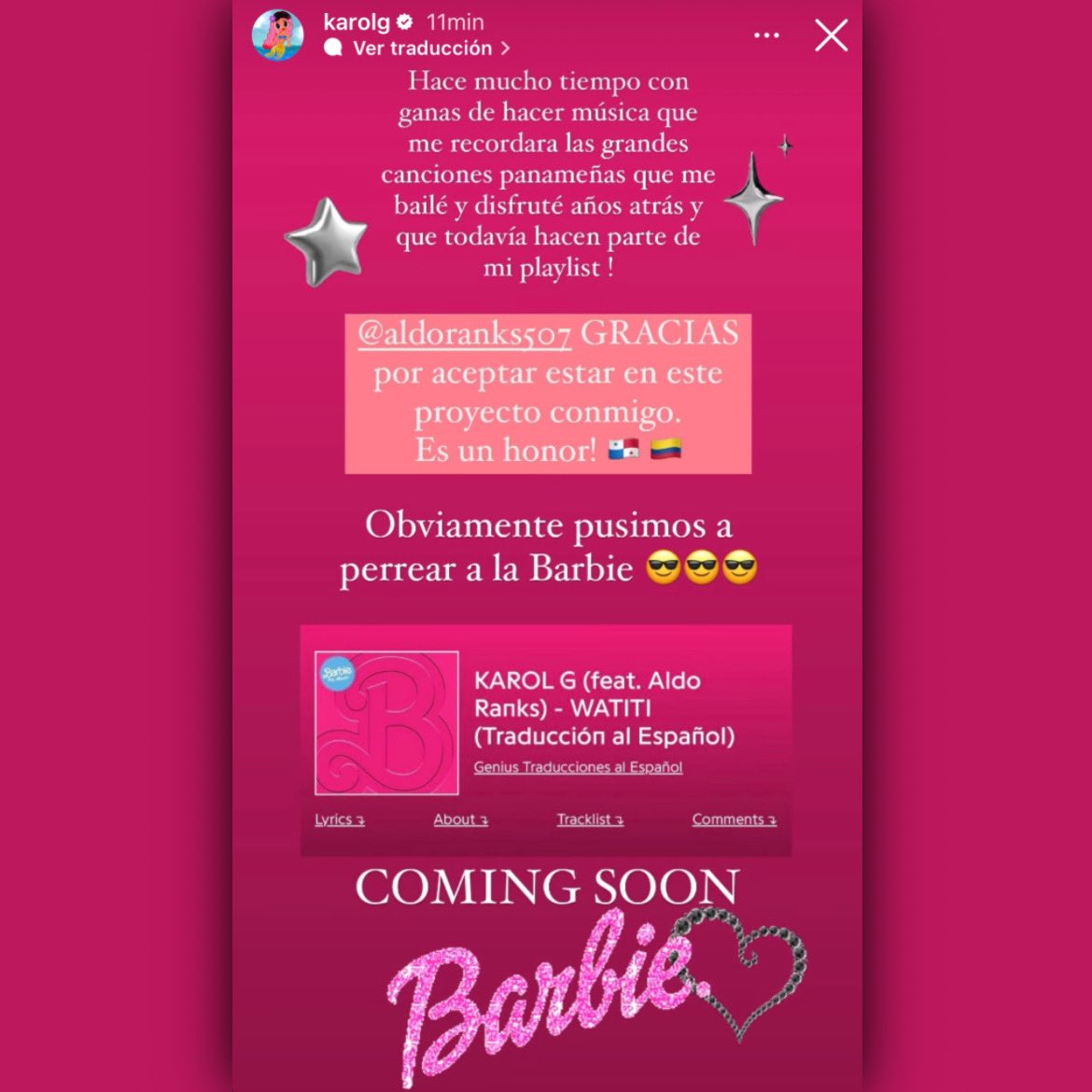 "Hace mucho tiempo con ganas de hacer música que me recordara las grandes canciones panameñas"

<a href="/karolg/">LABICHOTA</a> confirma colaboración con el panameño #AldoRanks  para la película “Barbie” 

🇵🇦🇵🇦🇵🇦🇵🇦🇵🇦🇵🇦🇵🇦🇵🇦🇵🇦

#RPCRadio #Entretenimiento