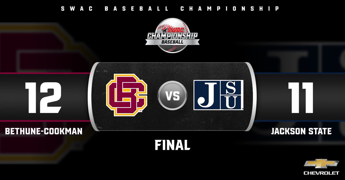 theswac's tweet photo. SWAC Baseball Tournament Final Score: May 25 presented by Chevrolet #SWACBSB https://t.co/PMl6eNgezA