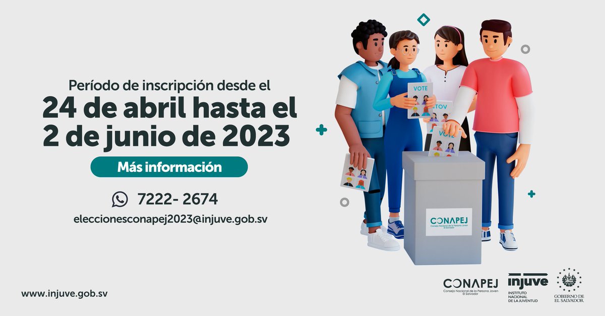 ConapejSv's tweet photo. ¡El Salvador cuenta contigo! 🇸🇻 Únete a las elecciones del Consejo Nacional de la Persona Joven y sé el líder que nuestra generación necesita. 🗳️🌟 Inscríbete como candidato y haz que tu voz sea escuchada. ¡Demostremos al mundo de lo que somos capaces juntos!

#EleccionesCONAPEJ https://t.co/cytGTa57cm