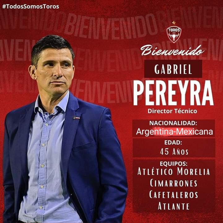 Los Toros (@dmalacatecotoro) on Twitter photo 🚨 NUEVO TORO 🚨
El club de los TOROS anuncia a <a href="/misticopereyra/">Gabriel Pereyra</a> Gabriel Pereira como Nuevo Director Tecnico del club.
#TodosSomosToros 🚨 NUEVO TORO 🚨
El club de los TOROS anuncia a <a href="/misticopereyra/">Gabriel Pereyra</a> Gabriel Pereira como Nuevo Director Tecnico del club.
#TodosSomosToros