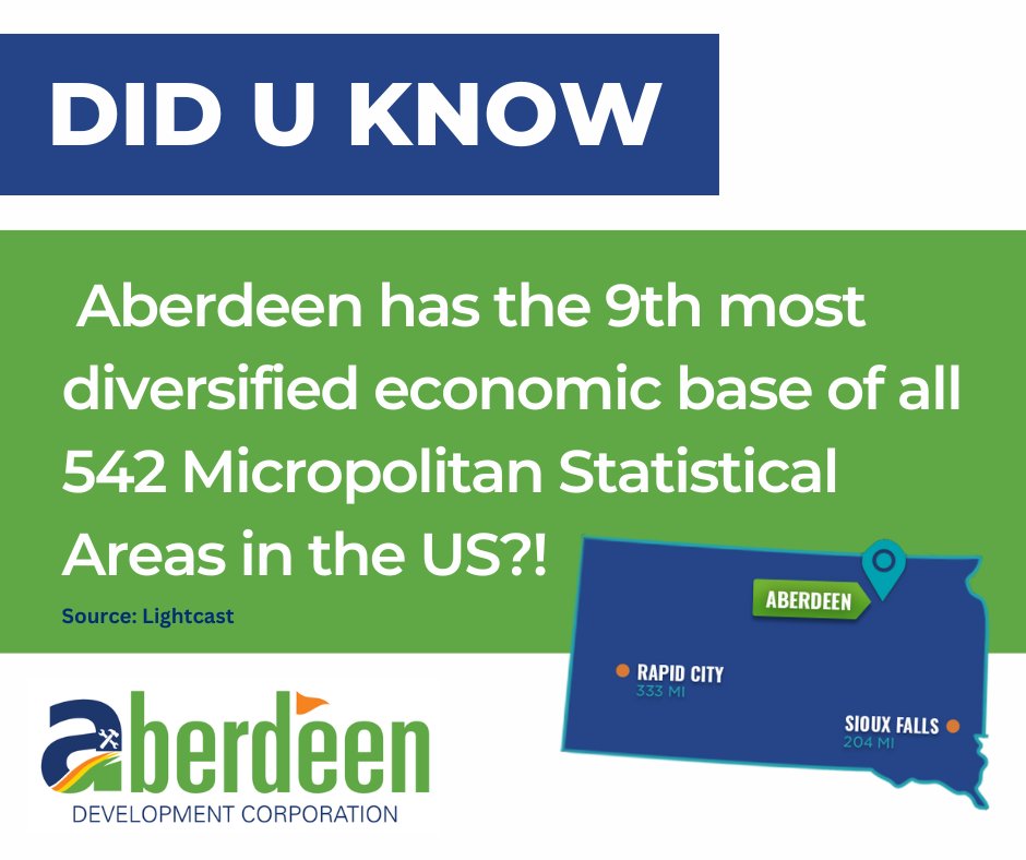 DID U KNOW -
The ADC focuses on the economic diversification of the business community!

The statistic below is significant because a region with high industry diversity can signal economic stability and more easily withstand economic pressures.
#aberdeensd