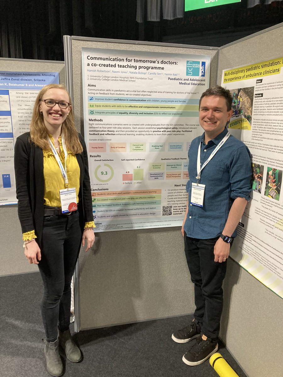 Delighted to present our paediatric communication skills course for undergraduates, co-created with brilliant students @UCLMS, and to win the @pedsig poster prize! @natbishop_ @hamdev @yasmin_baki @camilla_sen #RCPCH2023