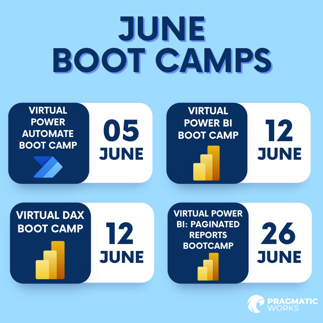 Our In-depth Boot Camps take you from a novice to mastery in less than a week. Check out our June Boot Camps! #PragmaticWorks #MicrosoftPartner
Learn more here: bit.ly/3MWKhRa