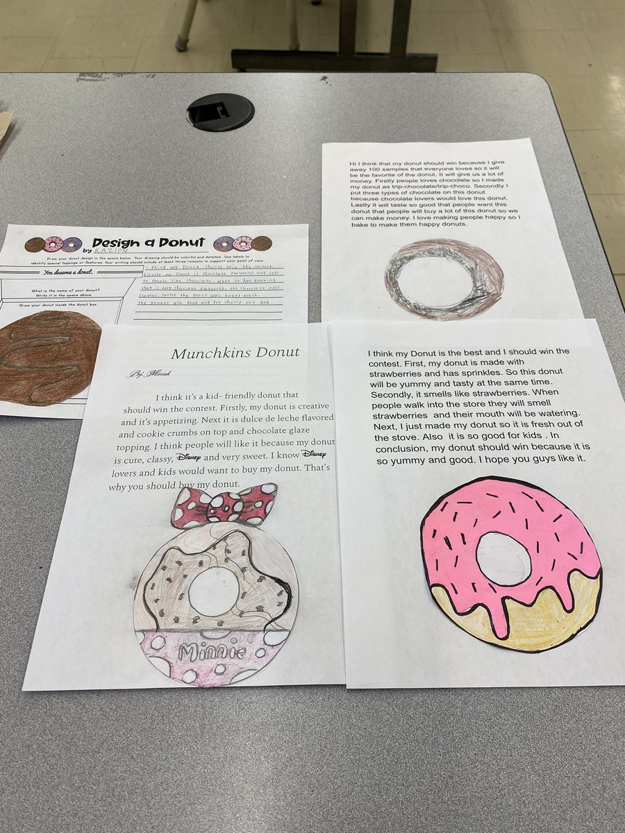Design a donut contest! 
First we designed donuts, then we wrote persuasive paragraphs explaining why ours are the best! 
@HolyFamilyTCDSB