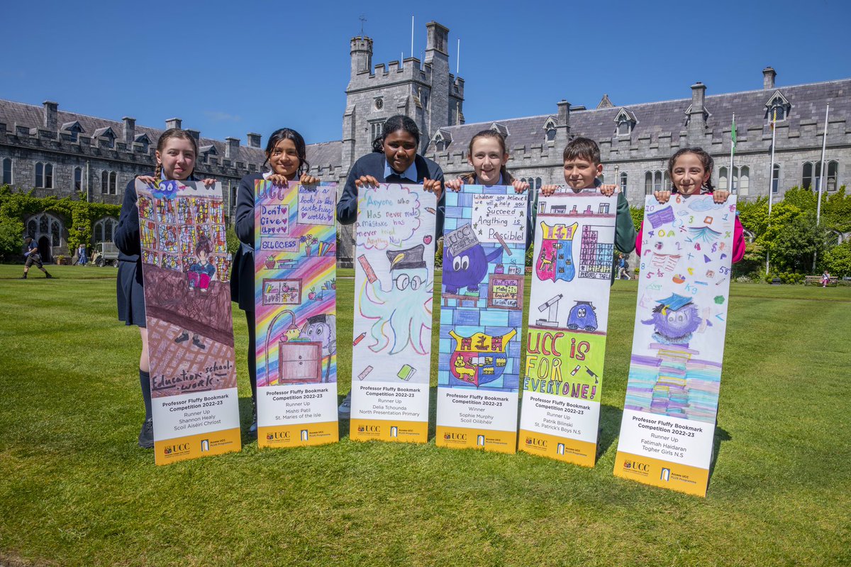 Celebrating Cork City DEIS primary schools at the Professor Fluffy bookmark launch @ucc. Lovely day with competition winners/finalists, @ScoilOilibheir1 @TogherGirls @NorthPresPrim , Scoil Aiseiri Chriost, St. Patrick’s BNS, St. Mairies of the Isle NS. Thanks to our fab sponsors!