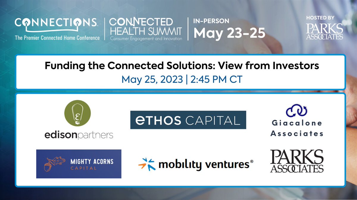 “Funding the Connected Solutions: View from #Investors” starts May 25 at 2:45 PM CT. bit.ly/3UGCKrM #CONNUS23 #CONNHealth23 #inperson