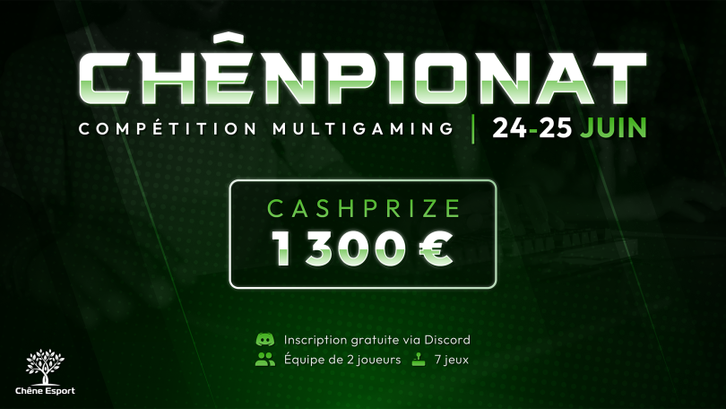 MrStarvet's tweet photo. Tu aimes le gaming ? Tu as un mate ? Tu es dispo le 24 et 25 juin ?

Alors participe au 1er #Chênpionnat et tente de remporter   1000€   !!!

De quoi passer un bon été !

Détails: https://t.co/wPpdNqk4RS
Inscriptions: https://t.co/00TDdtJGmh
Vidéo: https://t.co/lIn6Z2gTEf https://t.co/IW6hgiyqDr
