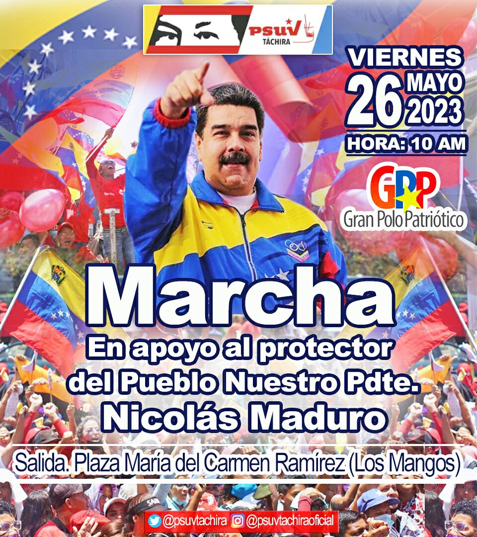 clap_divino's tweet image. ✊🏻🚩 #Viernes26 Convocatoria a Gran Marcha en apoyo al Protector del Pueblo, Nuestro Presidente NICOLÁS MADURO.
@NicolasMaduro @dcabellor @PSUVTachira @PartidoPSUV @TuiteroDLPatria @ZeefTachira @NellyverLugo
