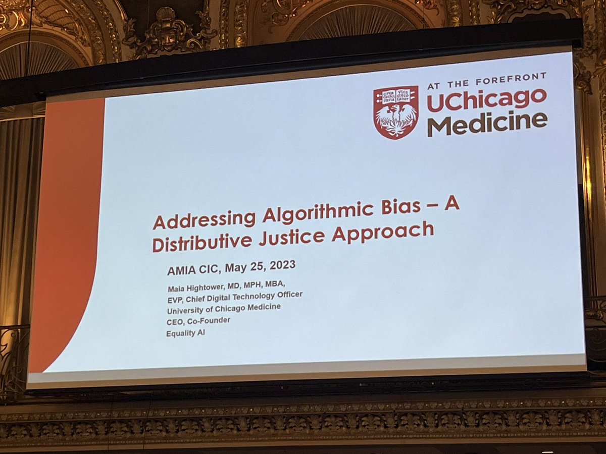 #CIC23 Closing Keynote:

Delighted to hear <a href="/Dr_Hightower/">Maia Hightower</a> <a href="/UChicagoMed/">UChicago Medicine</a> speaking on #AlgorithmicBias and #DistributiveJustice!

This is a critical topic esp. with the rise of #AI #ML #LLM #ChatGPT and their potential societal impact
