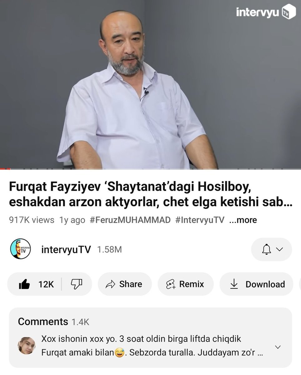 janobsatirik's tweet photo. Furqat Fayziyev bilan intervyumiz 1 millionga yetay deb qolibdi.
Link: https://t.co/chpkJzB7la
#intervyuTV https://t.co/bFwTJLygSf