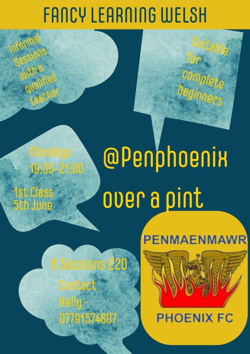 PenPhoenixFC's tweet photo. Welsh Lessons Penmaenmawr Phoenix Clubhouse starting Monday 5th June 🏴🏴 all details for booking on the poster #ppfc #Clubhouse #welshlessons #supportingourcommunity @sportwales @FAWales @NoelMooney13 @IonsPlasma https://t.co/YeGUUavbgG