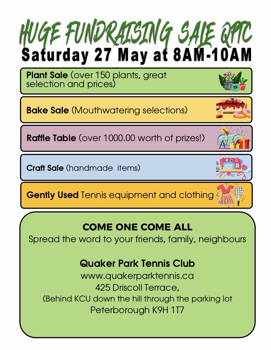 QPTennisClub's tweet photo. #fundRaiser #ptbo #plantSale See you this Saturday!   #QPTennis https://t.co/79BbTRgOGU