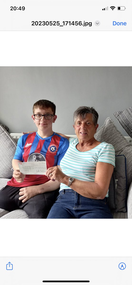 Here is @OfficialPSCF Mascot Robbie, with his Nanna Sandra. She is presenting him our special donation cheque.  We have been proud to support Robbie over the years and also his Nanna Sandra who has raised lots of money for charity.