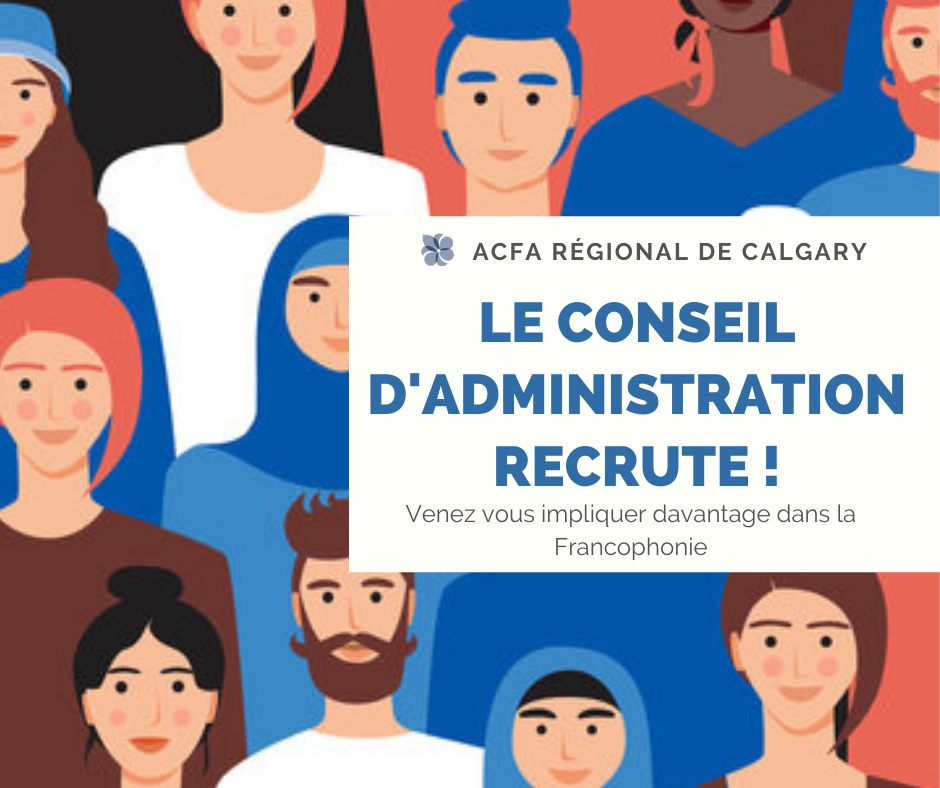 ACFAcalgary (@acfacalgary) on Twitter photo L’ACFA de Calgary recrute pour son Conseil d'administration !
Vous êtes francophone ou francophile de la région et désirez mettre vos compétences au service de la Francophonie de Calgary et de ses environs, envoyez votre candidature à: info.calgary@acfa.ab.ca
#calgary #frab L’ACFA de Calgary recrute pour son Conseil d'administration !
Vous êtes francophone ou francophile de la région et désirez mettre vos compétences au service de la Francophonie de Calgary et de ses environs, envoyez votre candidature à: info.calgary@acfa.ab.ca
#calgary #frab