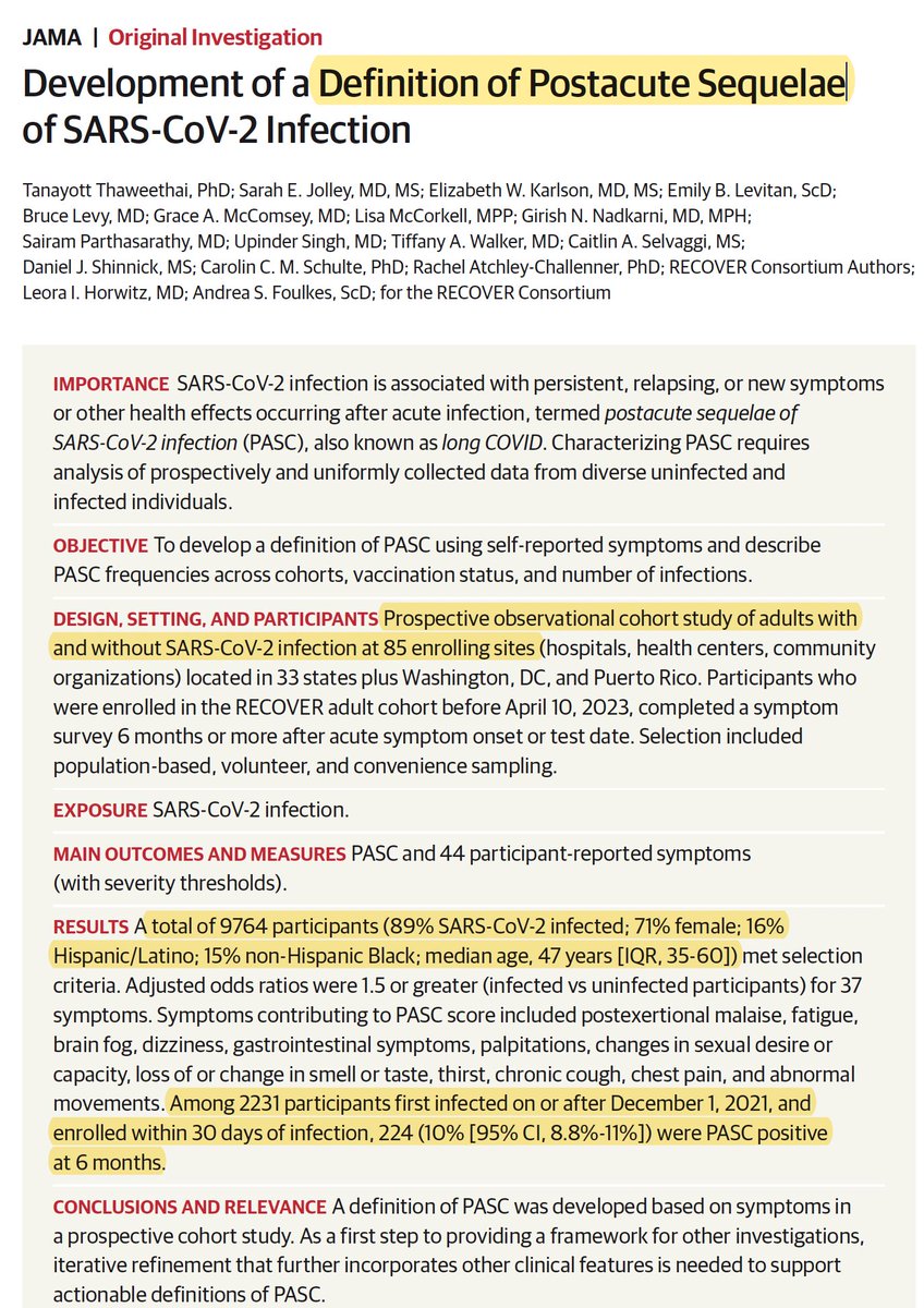 A prospective study of #LongCovid among ~10,000 participants: 10% of those infected had persistent symptoms ≥ 6 months, higher pre-Omicron, less with vaccination
jamanetwork.com/journals/jama/… @JAMA_current