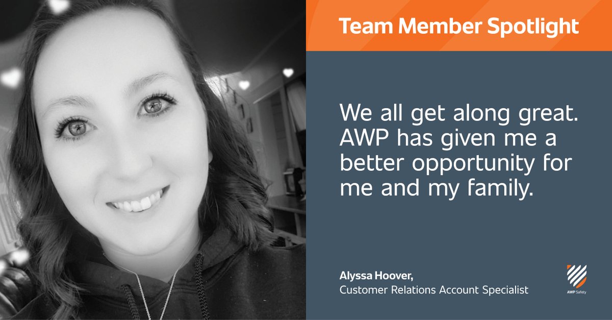 AWP__Safety's tweet image. Customer Relations Account Specialist Alyssa Hoover is part of a North American team that puts safety first, works hard and demonstrates values of ownership, teamwork and trust. Join our growing team: ow.ly/ZzUt50Opt1q

#AWPSafety #AWP Proud #AWPCareers #Hiring