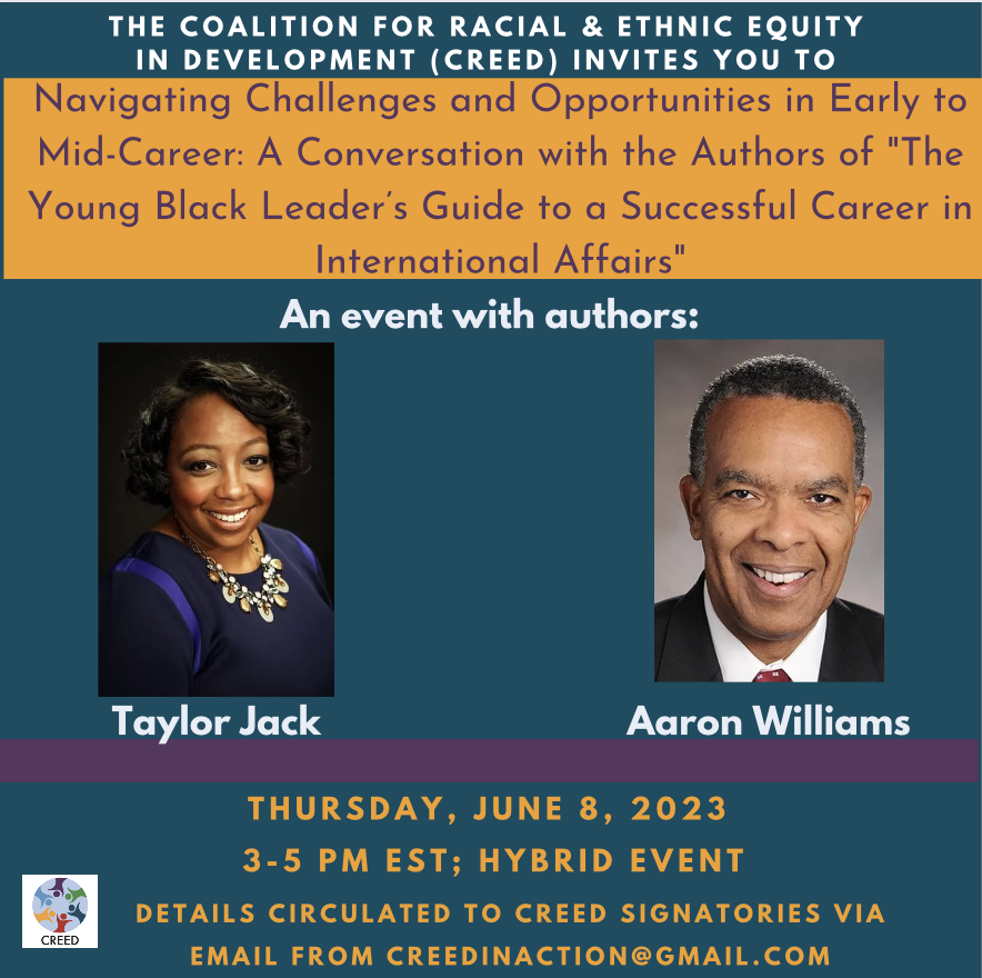 Join us June 8: Navigating Challenges & Opportunities in Early to Mid-Career: A Conversation with the Authors of 'The Young Black Leader’s Guide to a Successful Career in International Affairs'. Moderated by @NatAbegesah, VP of HR for @PartnersAmerica & hosted by @PyxeraGlobal!
