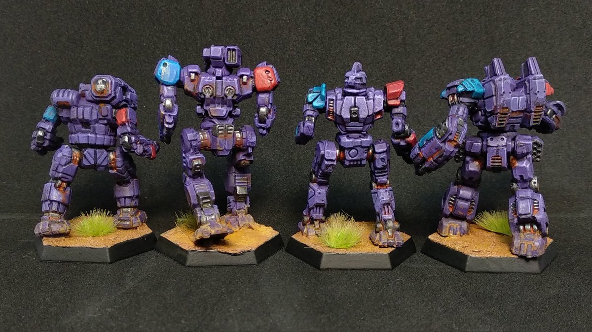 Marik Militia Lance for #Battletech #AlphaStrike

Testing some new purples from Vallejo, reds and blues from AK and liquid pigments from GSW