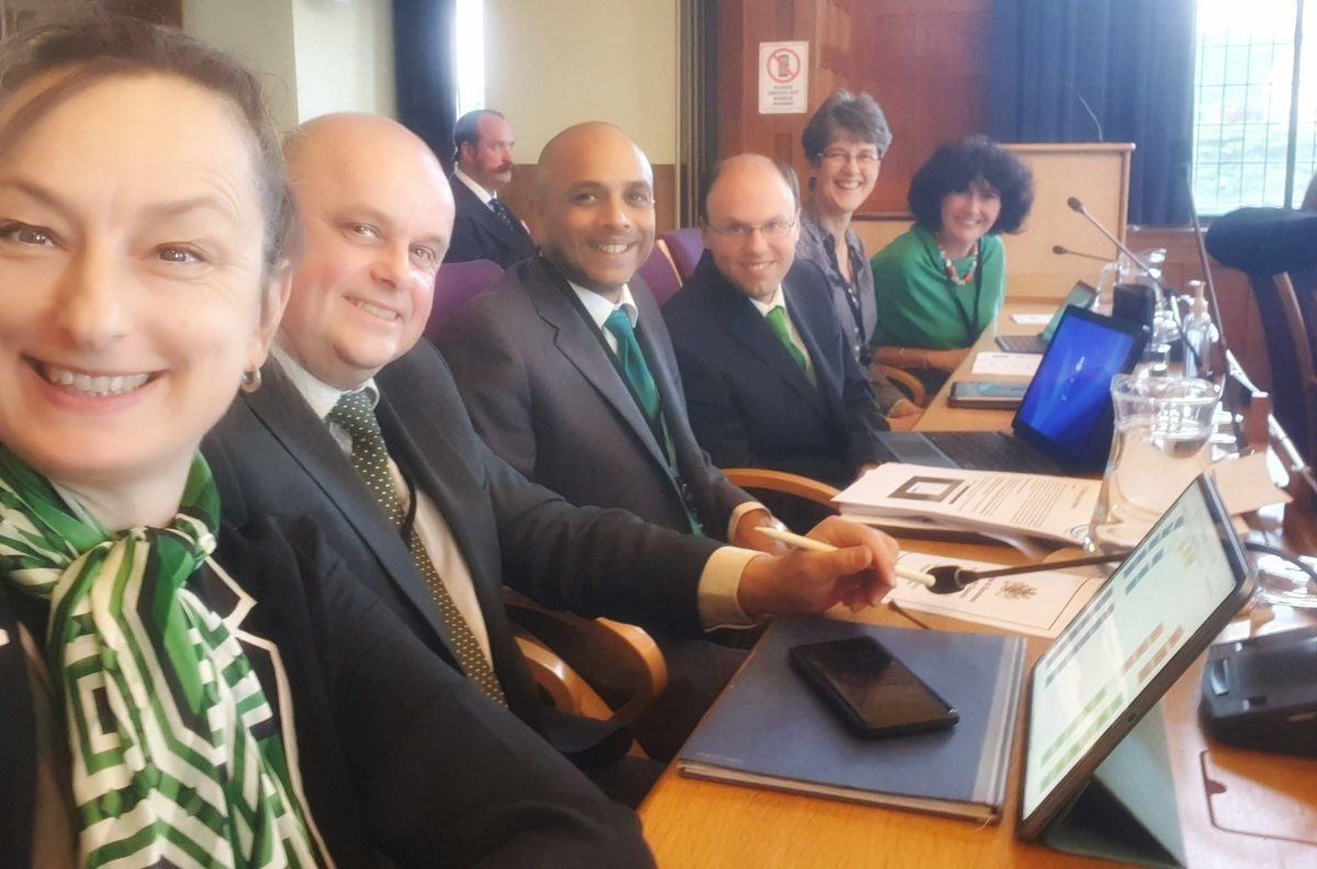 vlcgreenparty's tweet photo. At Full Council #mayormaking - we are on 2 benches now as there are so many of us! I'm on the #backrow this year, together with our 2 new Cllrs Jason Thorne &amp; @GreenKnight2010 💚💚
(Also featuring Cllrs Joseph Booton, Ruth Ritter &amp; @DellaNyree) 😊
@RedhillGreens @MoleValleyGreen https://t.co/BUedZfWyft