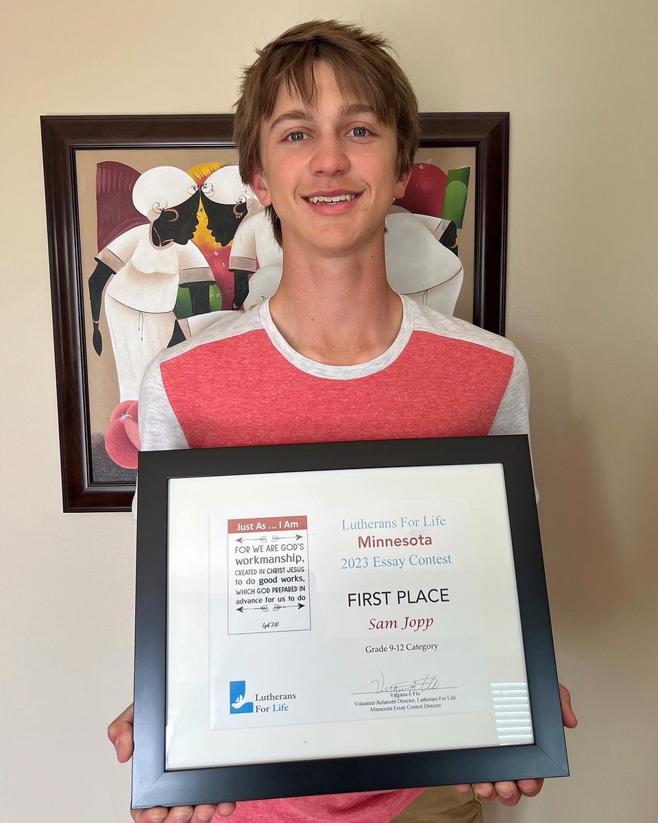 mayerlutheran's tweet photo. Congratulations to MLHS Sophomore Sam Jopp, who won the national Lutherans for Life essay contest! Read more about the contest - and Sam's winning essay - on our website: https://t.co/HK8Qco4ZJQ https://t.co/STj7RzHMqO