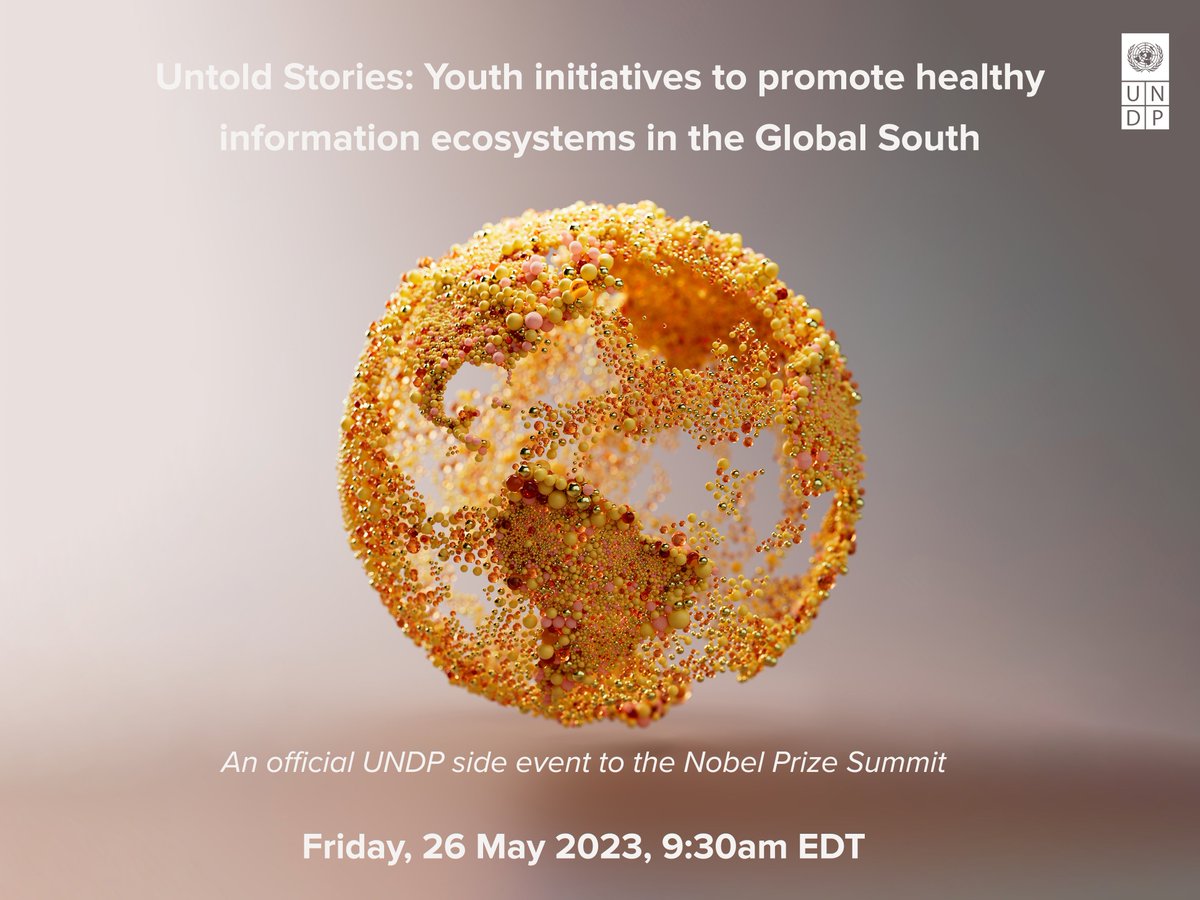 Tomorrow, during the #NobelPrizeSummit, join @UNDP & 1 of our #SDGYoungLeaders @Luisa_FMachado to explore the impacts of information pollution in the Global South & the role youth plays in countering false & misleading content. 

RSVP today 👉 undp.zoom.us/webinar/regist…