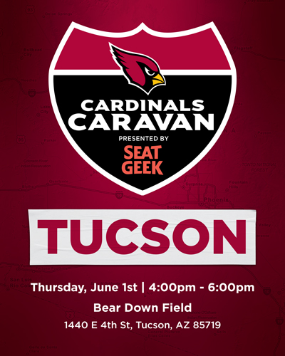 CardsGameday's tweet photo. Tucson you're up next!
๐ - Bear Down Field
1440 E 4th St. Tucson, AZ
๐
- Thursday, June 1'st
โฐ- 4-6PM
๐ - Big Red, , Alumni John Skelton & Deuce Lutui
๐ - Photo opportunities, giveaways, and more.
https://t.co/mFJCvZSsUK
#Azcardinals
#birdgang
#cardscaravan
#Tucson https://t.co/gbVMSQHG7g